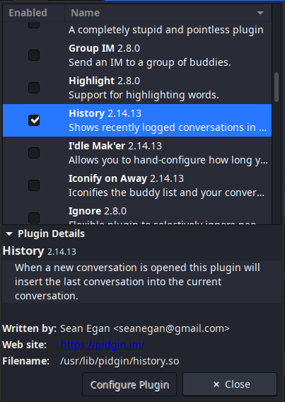 Pidgin plugin page